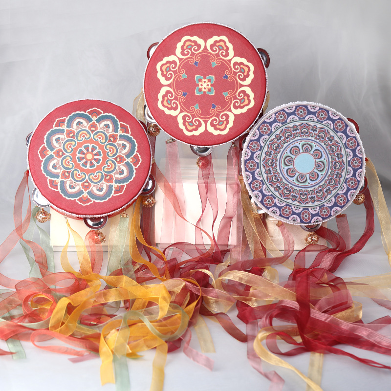 Тамбурин в стиле Дуньхуана, ручной барабан, колокольчик, лента, китайский модный барабан, реквизит для фото в ханфу