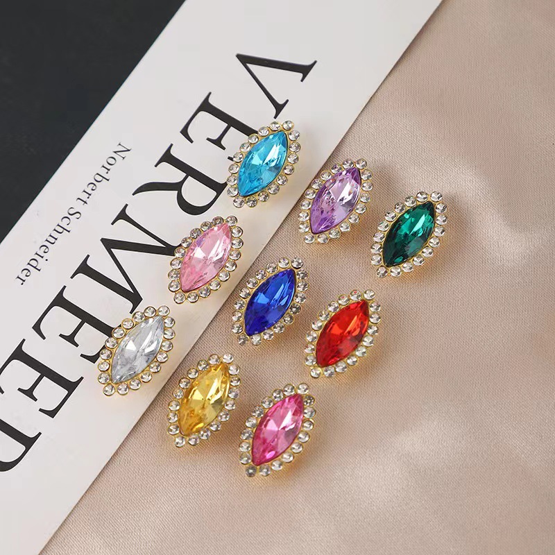 Cross-border hot 12X20MM horse eye sunflower double-layer glass Diamond colorful hand sewing stone diy claw diamond hair accessories