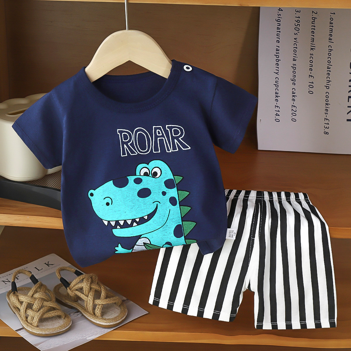 Children's Short-sleeved Suit Summer Boys Cotton Clothing New Girls Korean T-shirt Shorts Suit Foreign Trade Children's Clothing