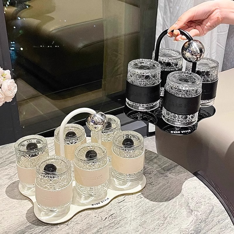 Household Water Cup Set, Glass Cup, Drinking Cup, Water Filter, High-Looking Tea Cup Set, Creative Tray Cup Holder