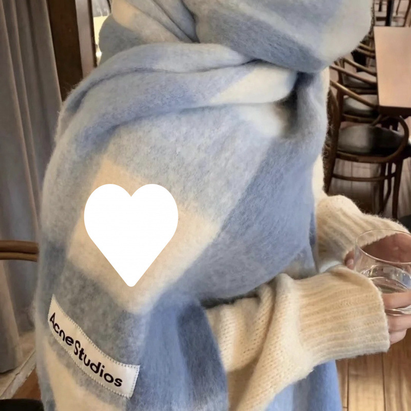 Новый осенне-зимний утолщенный теплый шарф в радужную клетку, европейский и американский стиль, петля пряжи, толстые кисточки, цветной шаль