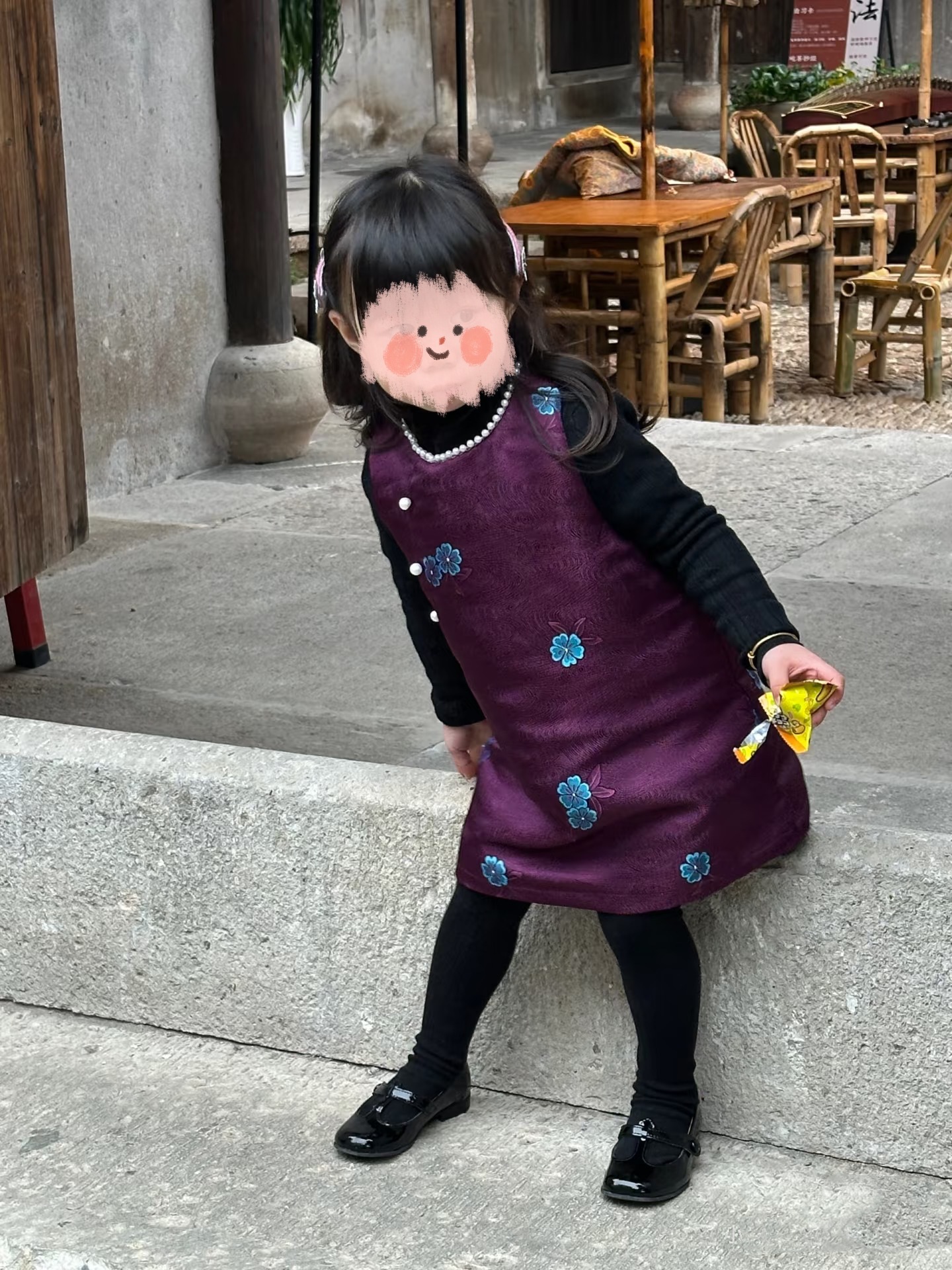 2025 Winter New Children's Clothing Korean Style Children's Clothing Girls' Vintage New Year Purple Vest Dress Quilted Beaded Skirt