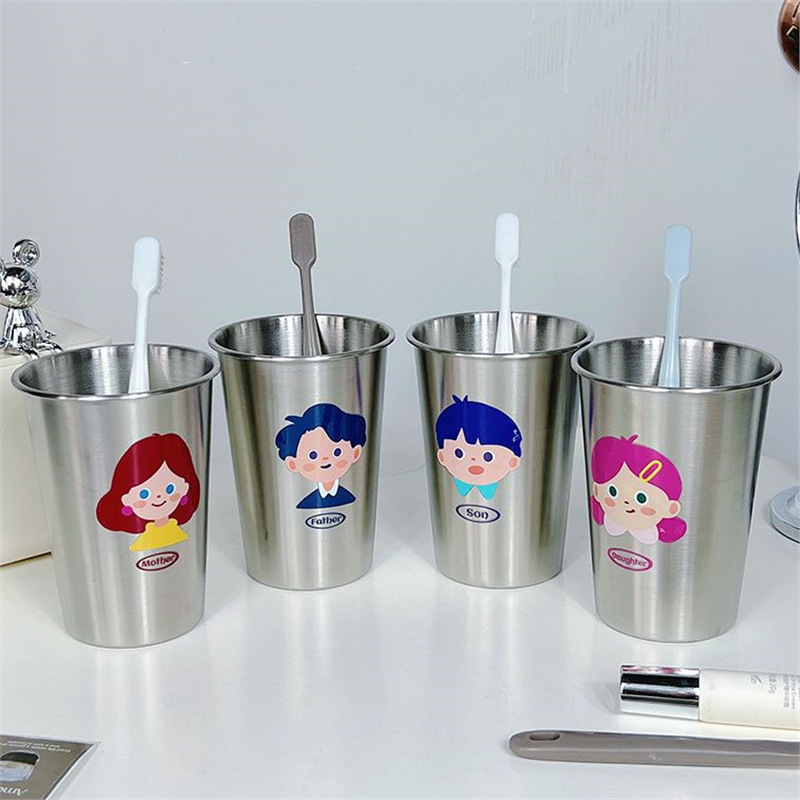 Мультяшный стакан для полоскания рта, утолщенный, противоударный, простая нержавеющая сталь, креативный стакан для умывания