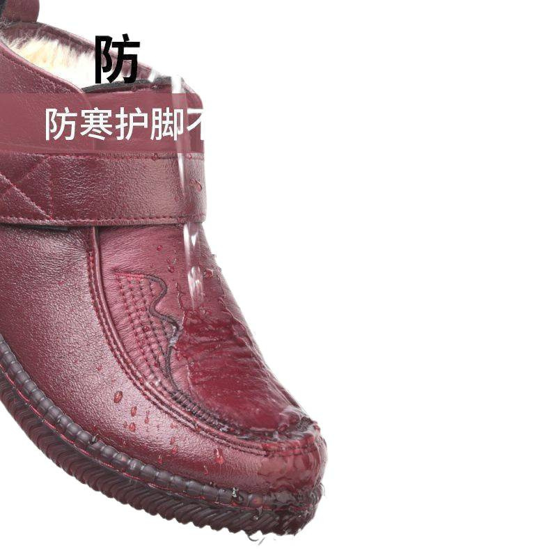 2025 New Winter Mother's Cotton Shoes for Women, Fleece-Lined, Thickeneded, Warm, Waterproof, Non-Slip, Tendon Soft-Soled Leather Boots for Middle-Aged and Elderly People