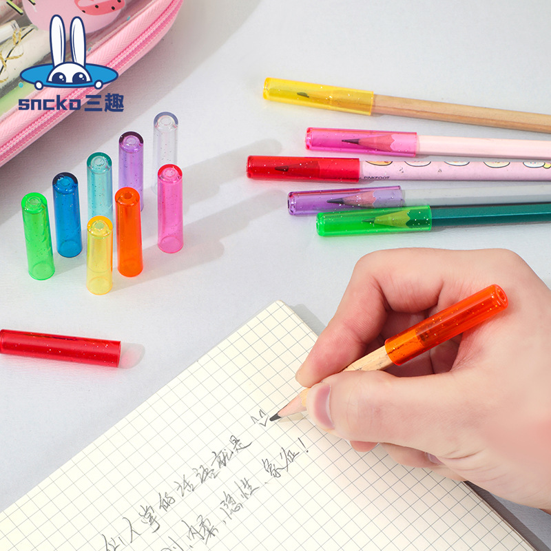 Sanqu Color Rainbow Transparent Pencil Cap Plastic Pencil Cover Pen Cover Primary School Children Protective Cover Wholesale Stationery