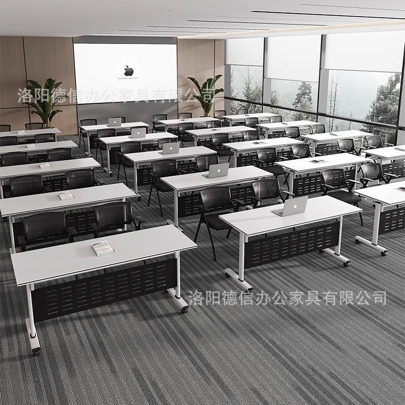 Folding Training Table, Folding Conference Table and Chairs, Movable Splicing Long Table with Wheels, Multi-Functional Office Desk and Chair Combination