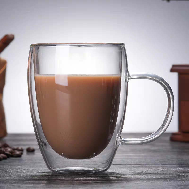 350ml Egg-Shaped Double-Layer Glass Cup Transparent Glass Coffee Milk Cup Juice Drink Cup Tea Cup