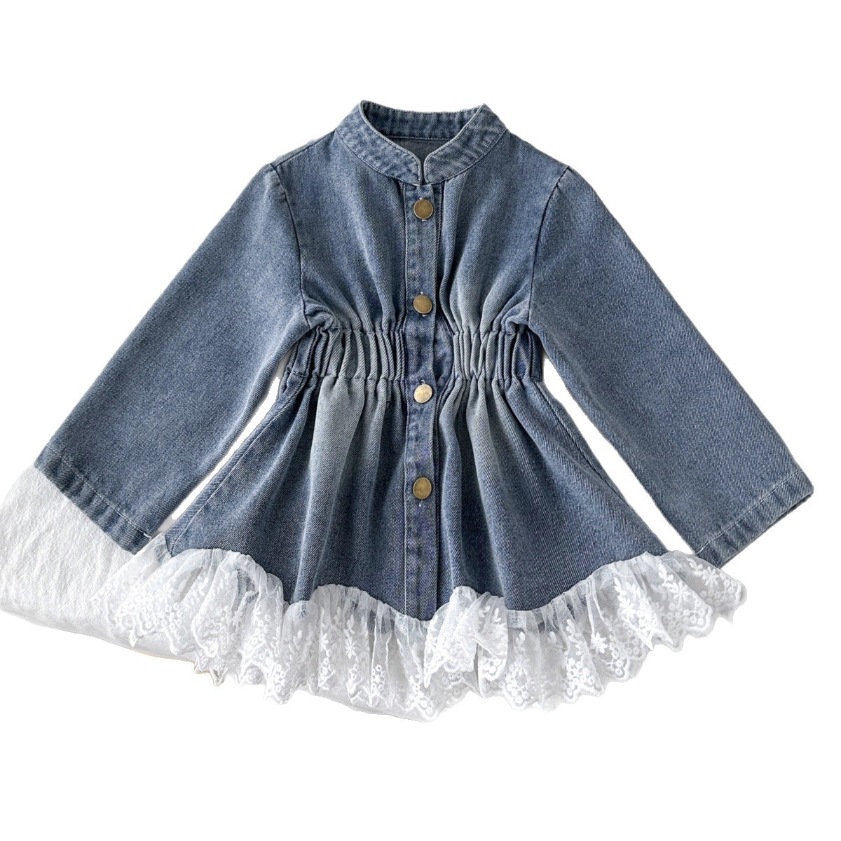 77527 Girls Denim Jacket 2025 Korean Style New Jacket Autumn Lace Splicing Denim Dress