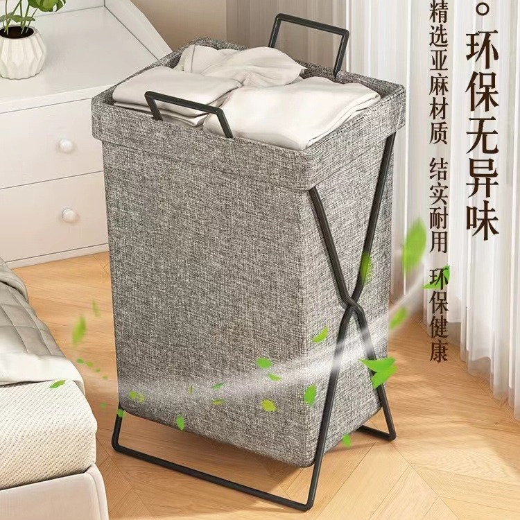 Cross-Border New Washable Dirty Clothes Basket Cotton and Linen Covered Folding Storage Organizer Storage Box Bathroom Clothes Storage Basket