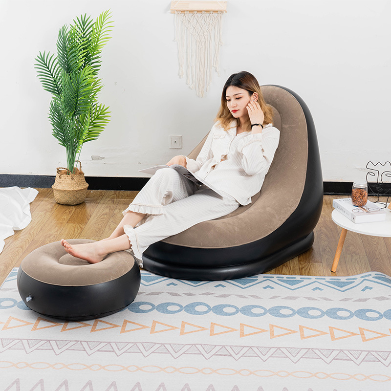 New Thickened Inflatable Sofa Lazy Sofa with Footstool Outdoor Foldable Portable Recliner Single Tatami