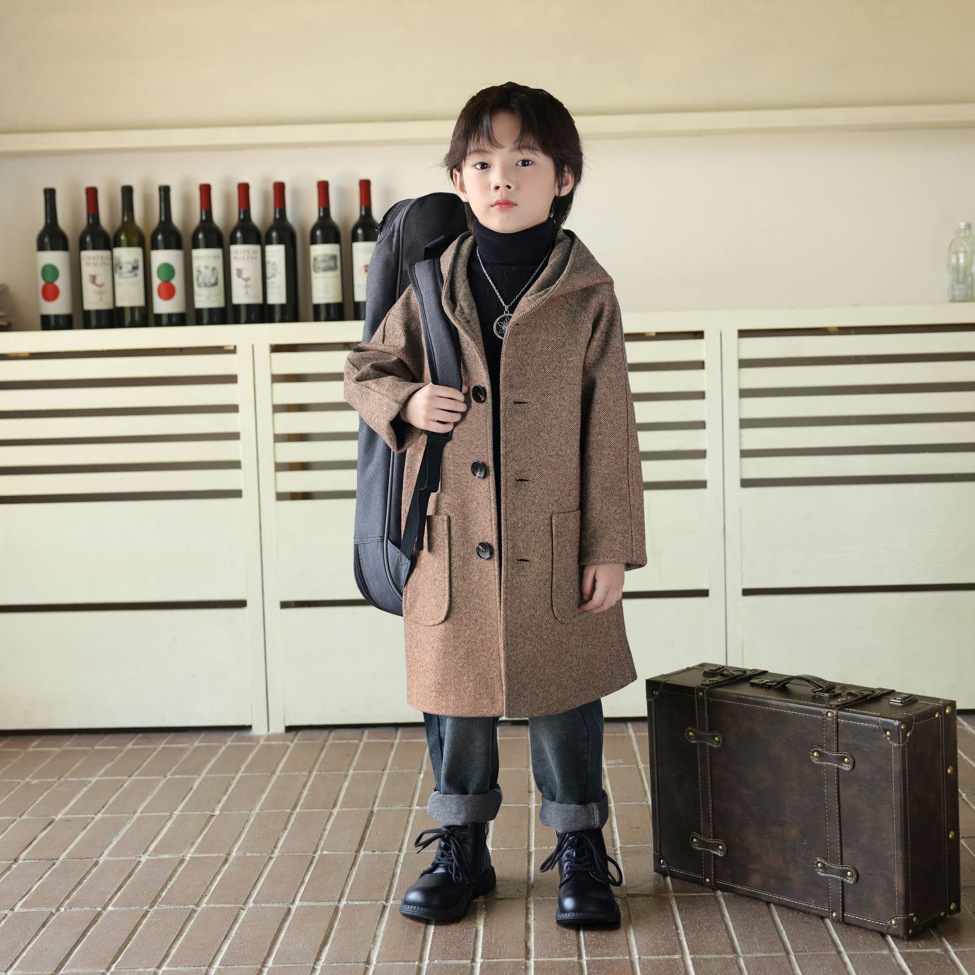 Boys' Woolen Coat 2024 New Boys Children's Winter Thickened Woolen Coat Korean Style Trendy
