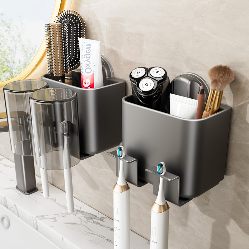 Держатель для зубных щёток с присоской, настенный, без сверления, для ополаскивателя, электрической зубной щётки и зубной пасты