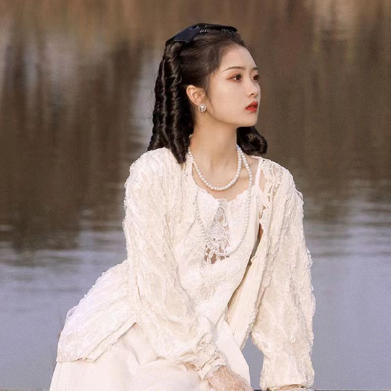 Roman Curly Doll-Like Wig Princess Curly Bow Ponytail Wig Fried Dough Curly Insert Comb Retro Roman Curly Wig