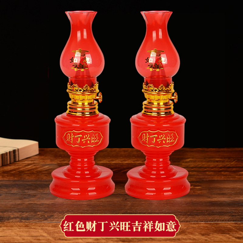 Red Prosperity and Wealth, Auspicious and Wishful Plug-In Battery Model Buddha Lamp for Worship, Everlasting Lamp, Wedding Celebration Lamp