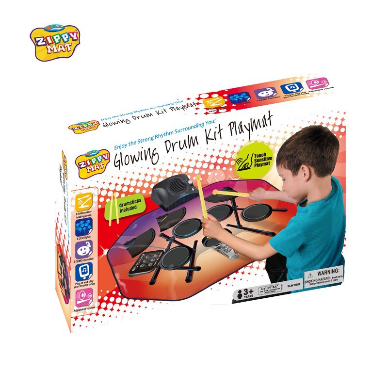 Cross-Border Early Education Educational Children's Light-Up Drum Set Multi-Functional Intelligence Development Music Jazz Drum Set New Model