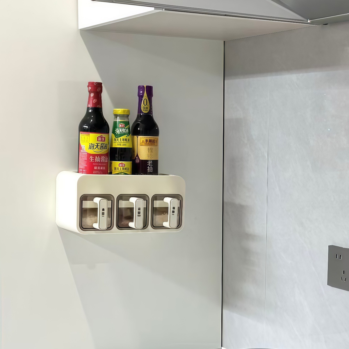 [Kitchen Goods] Seasoning Box Wall-Mounted Kitchen Salt Msg Seasoning Seasoning Storage Box Household Seasoning Jar