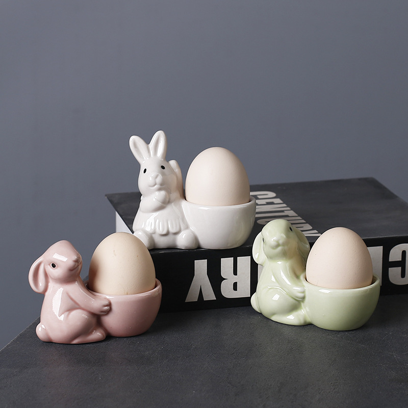 Cross-border European-style Rabbit Ceramic Egg Cup Breakfast Egg Cute Fresh and Simple Decoration Desktop Living Room Home Decoration
