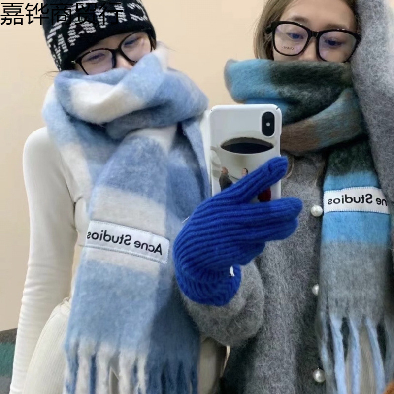 Autumn and winter new thick warm rainbow color plaid scarf European and American loop yarn thick tassel color matching shawl