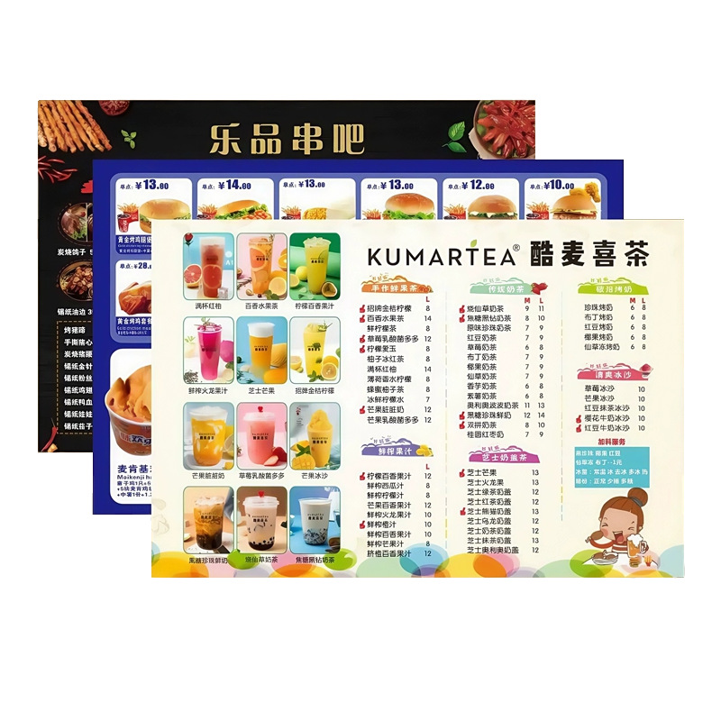 Pvc Menu Design and Production Price Menu Printing Plastic Sealing Snack Drink Shop Hotel Display Sign Waterproof Customization