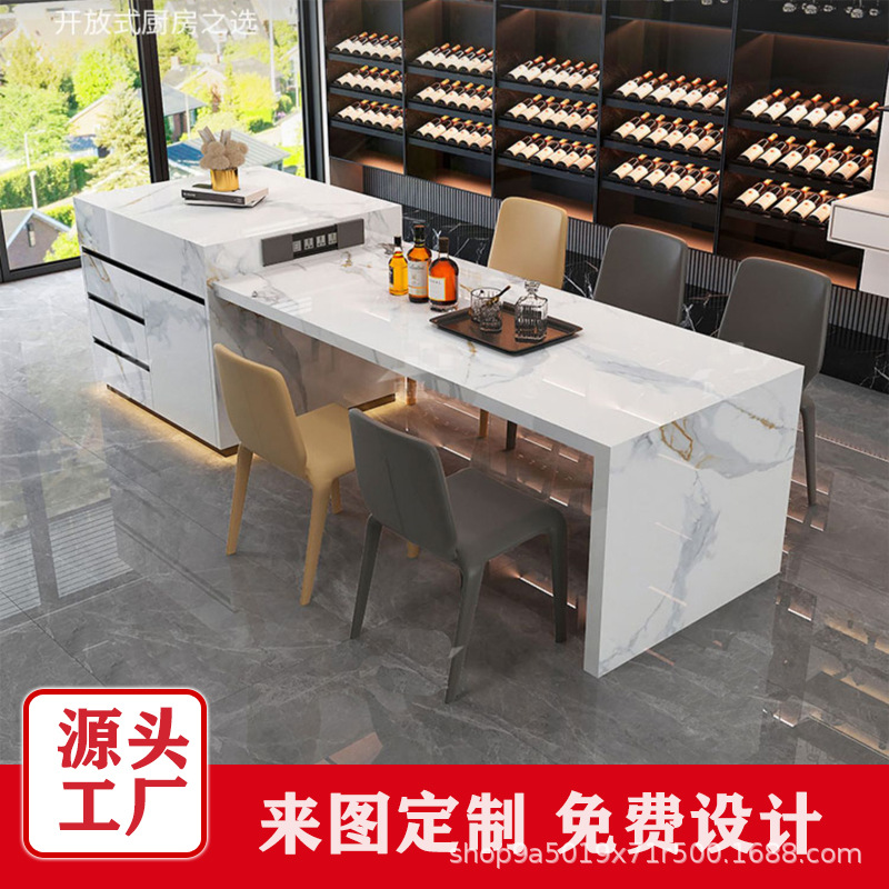 2025 New Slate Island Bar Italian Light Luxury Open Kitchen Island Retractable Dining Table Integrated Island