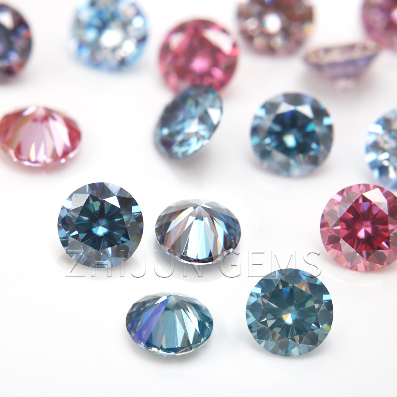 Round Colored Moissanite Loose Stones Red Yellow Blue Colored Diamonds Purple Cherry Blossom Pink Gemstones Manufacturer Wholesale in Stock