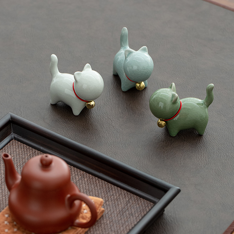 Ge Yao Ceramic Cute Kitten Ornaments Animal Micro Landscape Tea Pet Indoor Desktop Accessories Tea Set Accessories Tea Play