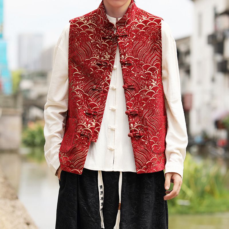 2025 Autumn and Winter New Chinese Style Men's Retro Button-Down Tang Suit Hanfu Large Size Loose Trendy Casual Vest for Men