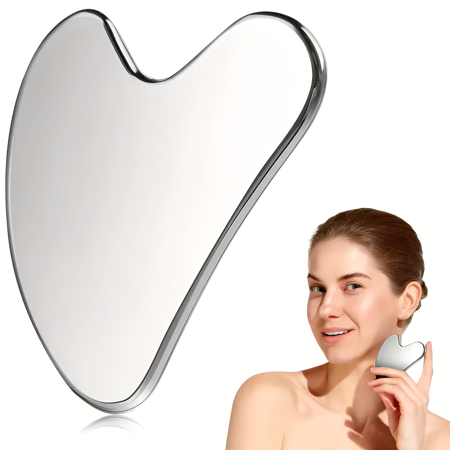 Stainless Steel Scraping Board Large Heart-Shaped Facial Scraping Firming and Lifting Massage Board Multi-Functional Heart-Shaped Fascia Knife