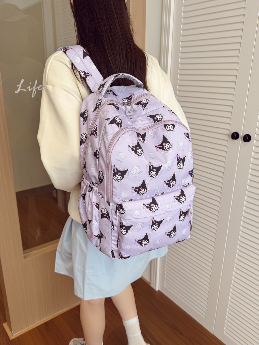 Cross-Border Nylon Schoolbag for Women 2025 Large Capacity Cartoon Print Junior High School Student High School Student Backpack Campus Style