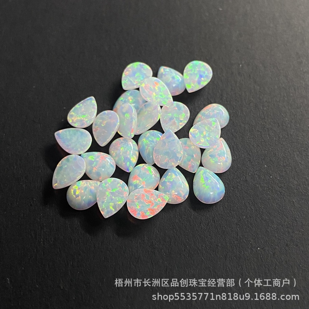 Manufacturer Wholesale Pear-Shaped Opal Artificial Opal Opal Stone Bare Stone Ring Surface Colorfulful Opal Drop-Shaped Flats Bottom Plain Surface