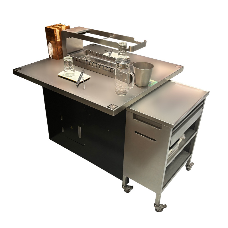 A Long Time Ago Smokeless Stainless Steel Skewers Table Automatic Flipping Integrated Carbon Grilled Smoke Exhaust Barbecue Shop Table Commercial