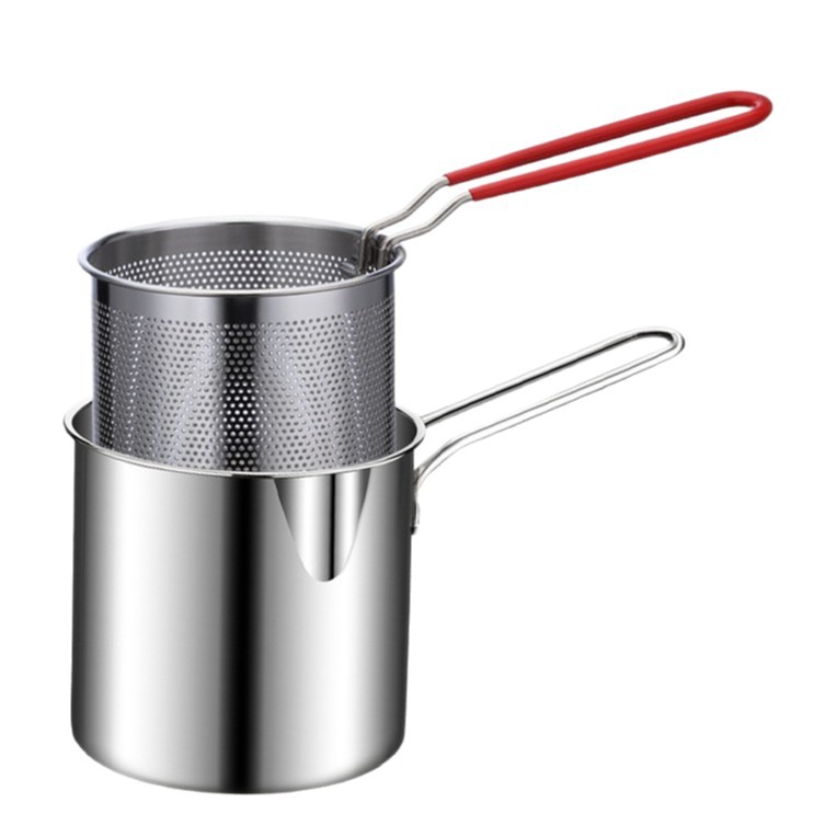 Cross-Border Mini Frying Pan Stainless Steel Heightened and Deepened Frying Pan Food Supplement with Filter Oil Basket Oil-Saving Small Frying Pan