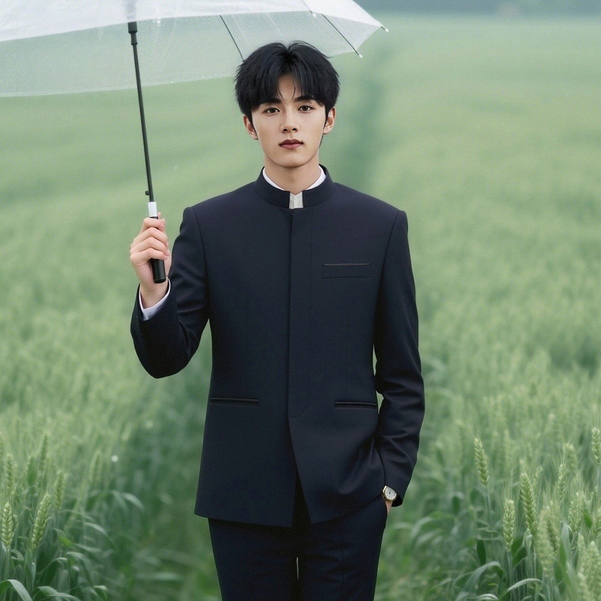 New Chinese Style Autumn and Winter New Stand Collar Suit Men's Groom Wedding Engagement Suit Hidden Button Zhongshan Slim Fit