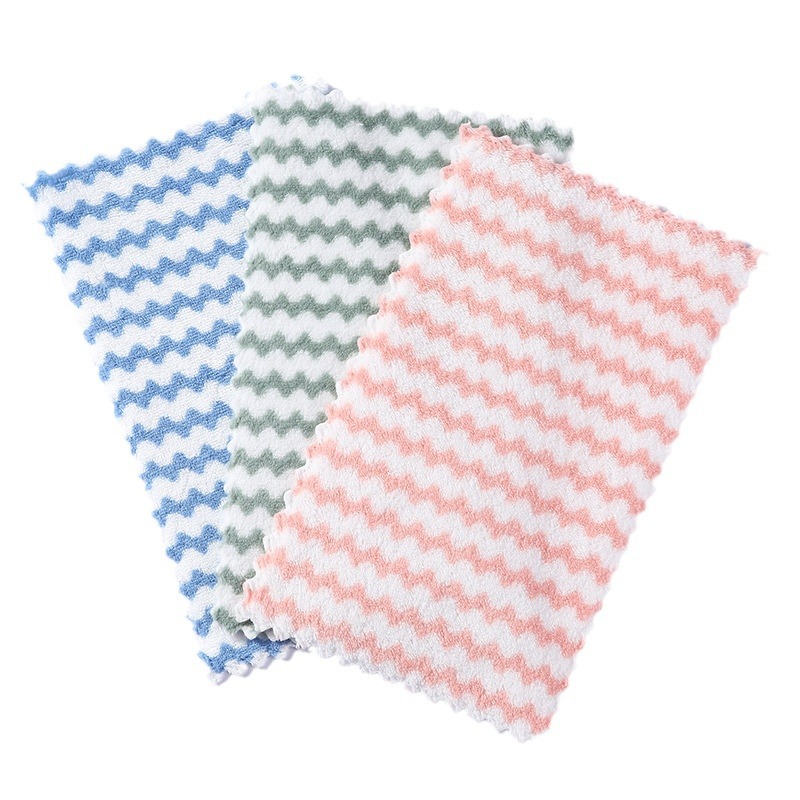 Water Ripple Coral Velvet Microfiber Thickeneded Lint-free Non-fading Kitchen Cleaning Dish Towel Scouring Pad Wholesale