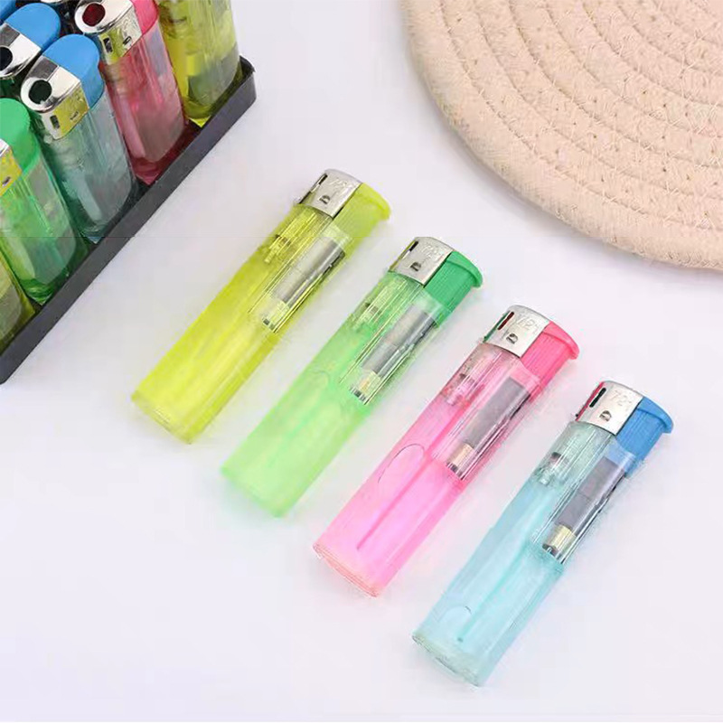 Wholesale plastic electronic open flame lighter disposable lighter 721 transparent ordinary supermarket household manufacturers postage