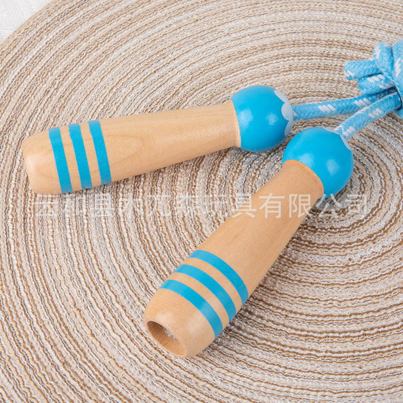 Kindergarten Wooden Rope Skipping Cotton Rope for Primary School Students Adjustable Children Cartoon Handle Boys and Girls Toys
