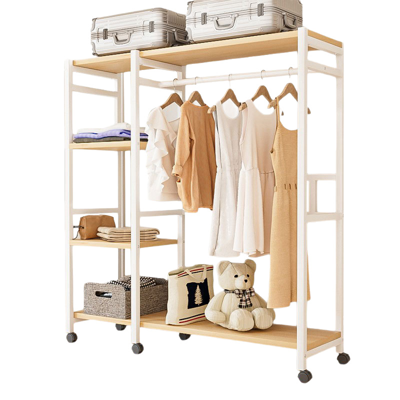 Dust-Proof Simple Wardrobe with Hanging Rack, Drawer Combination, Simple Wardrobe with Gauze Curtain Style, Steel-Wood Wardrobe Storage