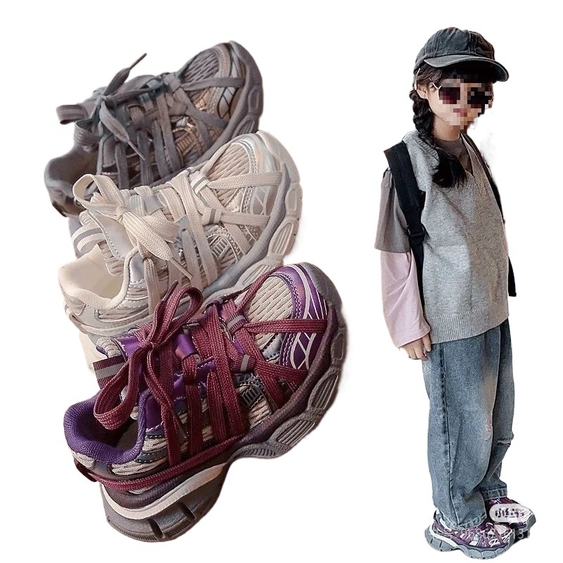 Children's Leather Dad Shoes, Girls' Sports Shoes, 2025 Autumn Boys' Outdoor Casual Shoes, Spring & Fall Models, Medium and Large Kidsren's Shoes