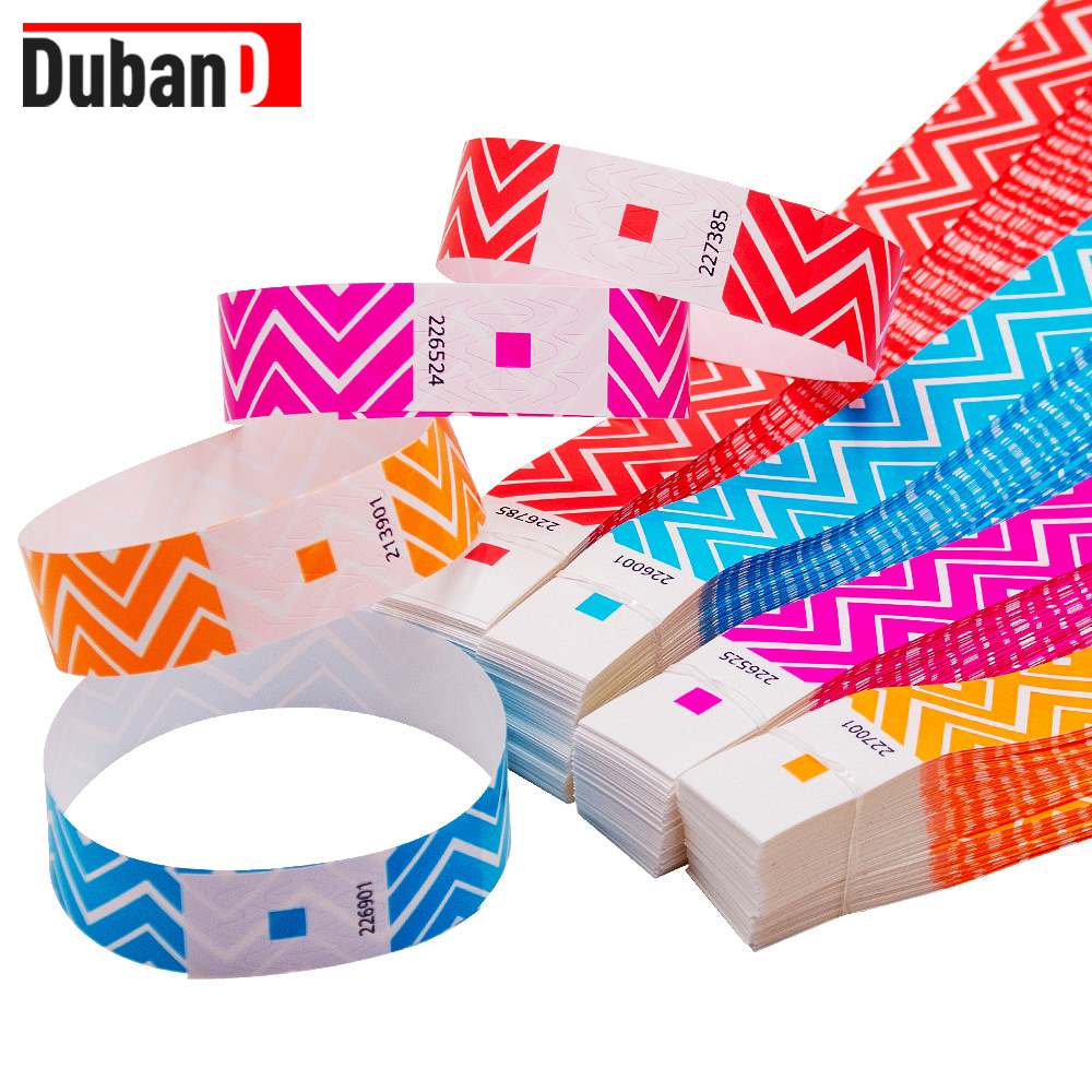 Fluorescent Color Disposable Waterproof Striped Bracelet Wristband Amusement Park Ticket Nightclub Admission Ticket New Design Ready Stock