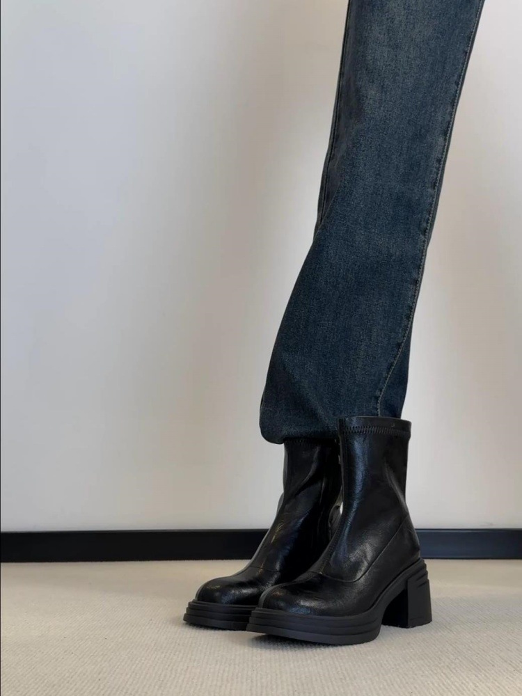 Модные и универсальные высокие ботинки из натуральной кожи с утягивающим силуэтом для женщин, стиль британской ретро, короткие ботинки с боковой молнией