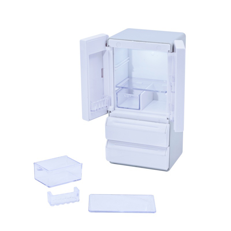 Miniature Furniture 1:12 Mini Home Appliance Model Kitchen Scene Play House Artificial Refrigerator with Light Food and Play Ornaments