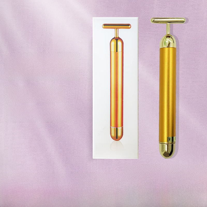 Source factory 24K gold color beauty stick face import massage instrument electric beauty stick T-shaped face massage stick