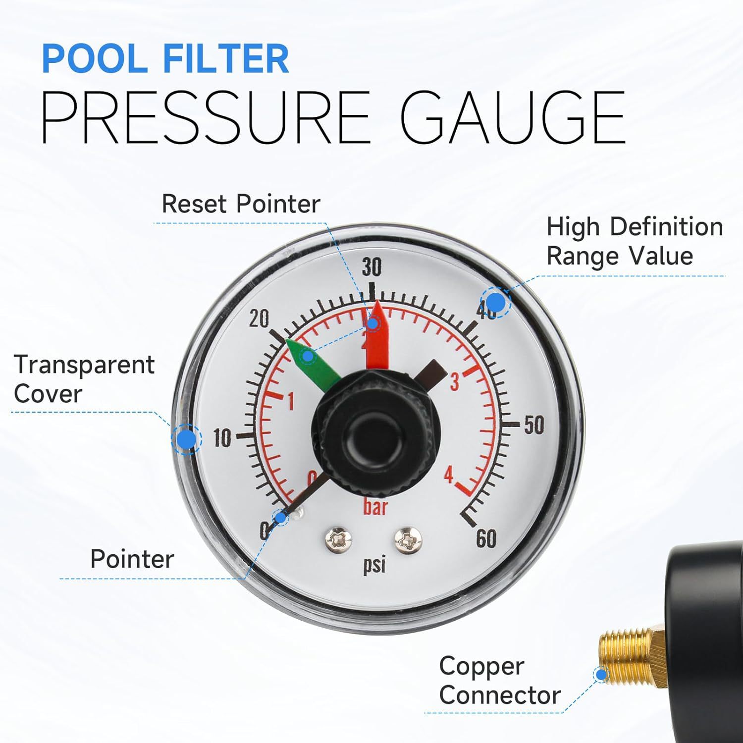 Hayward ECX2712B1 axial pressure gauge sand pump spa replacement pressure gauge with moving disc