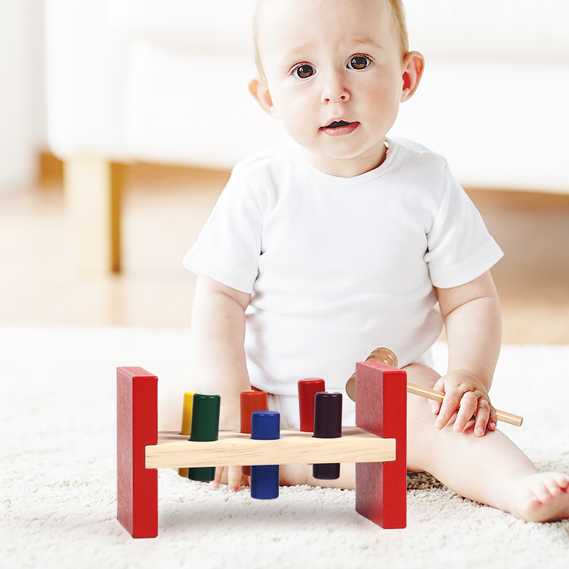 Wooden Piling Platform Kidsren's Educational Toys Knocking Wooden Color Recognition Montessori Sensory Teaching Aids Family Piling