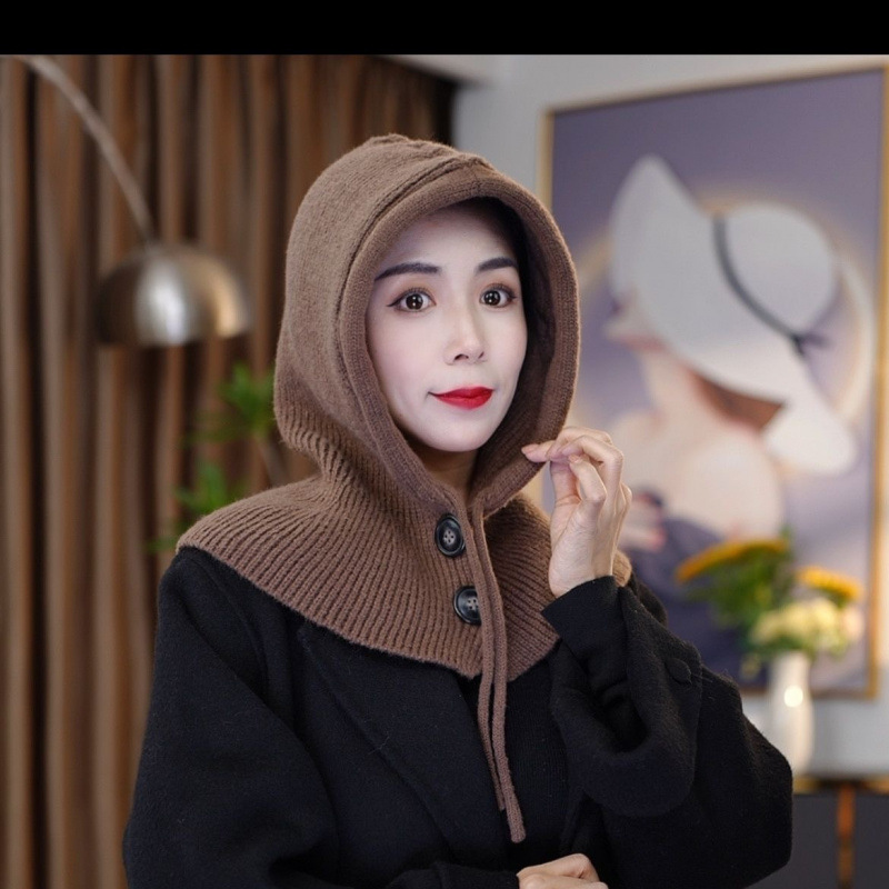 South Korea Balaclava Hat Autumn and Winter Warm Hat Women's Fashion Scarf One-piece Knitted Ear Protection Wool Hat