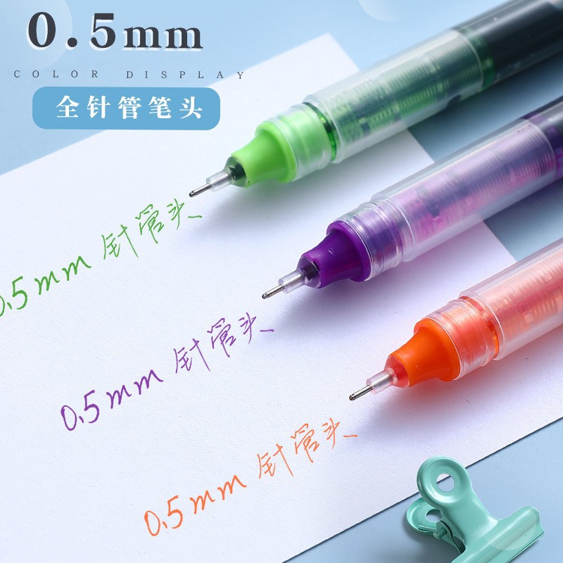 12 Color Direct Liquid Ball Pen Large Capacity Quick-drying Gel Pen Student Examination Brush Pen 0.5mm Needle Pen
