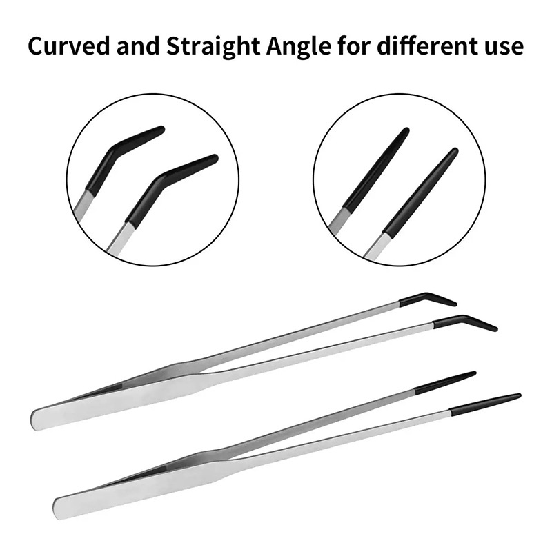 Cross-border explosions stainless steel pet rubber head feeding tweezers aquatic plants aquarium straight elbow clip climbing pet feeding tweezers