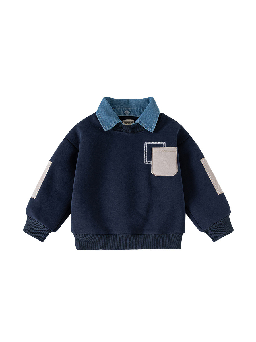 Children's Fake Two-Piece Sweatshirt 2025 Autumn and Winter New Korean Style Kidsren's Clothing Boys' Velvet Jacket Baby Tops Trendy Wholesale