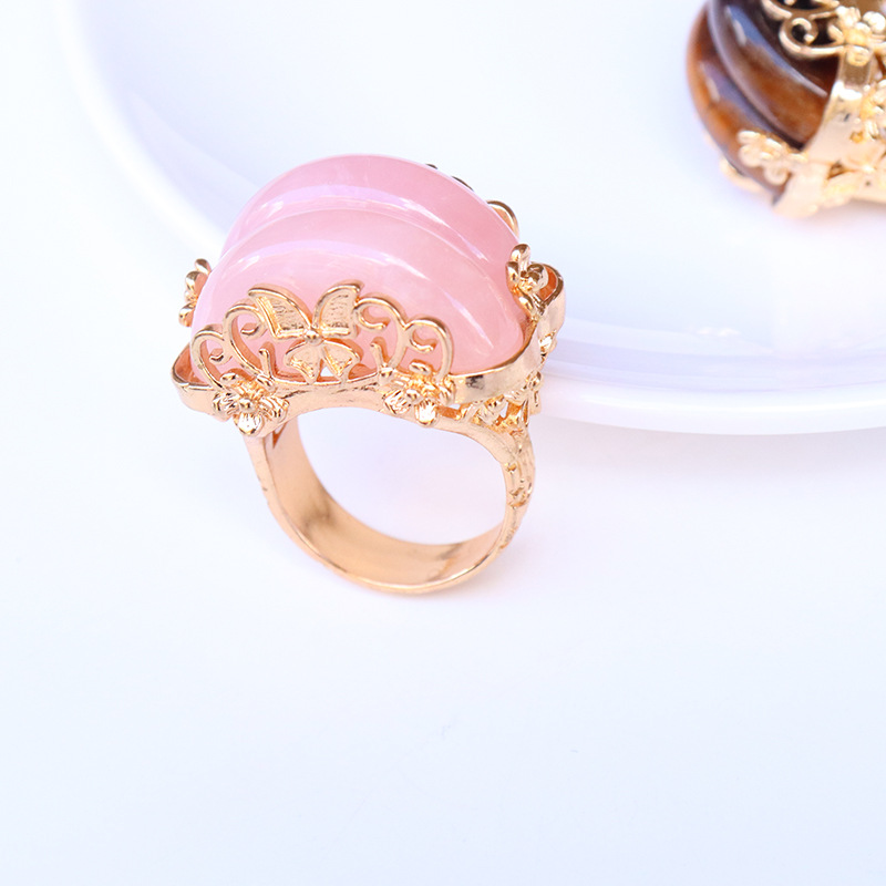 Цветное натуральное каменное кристальное кольцо в корейском стиле, неравномерный необработанный камень, аметист, тигровый глаз, розовый кварц, инкрустированное медное кольцо