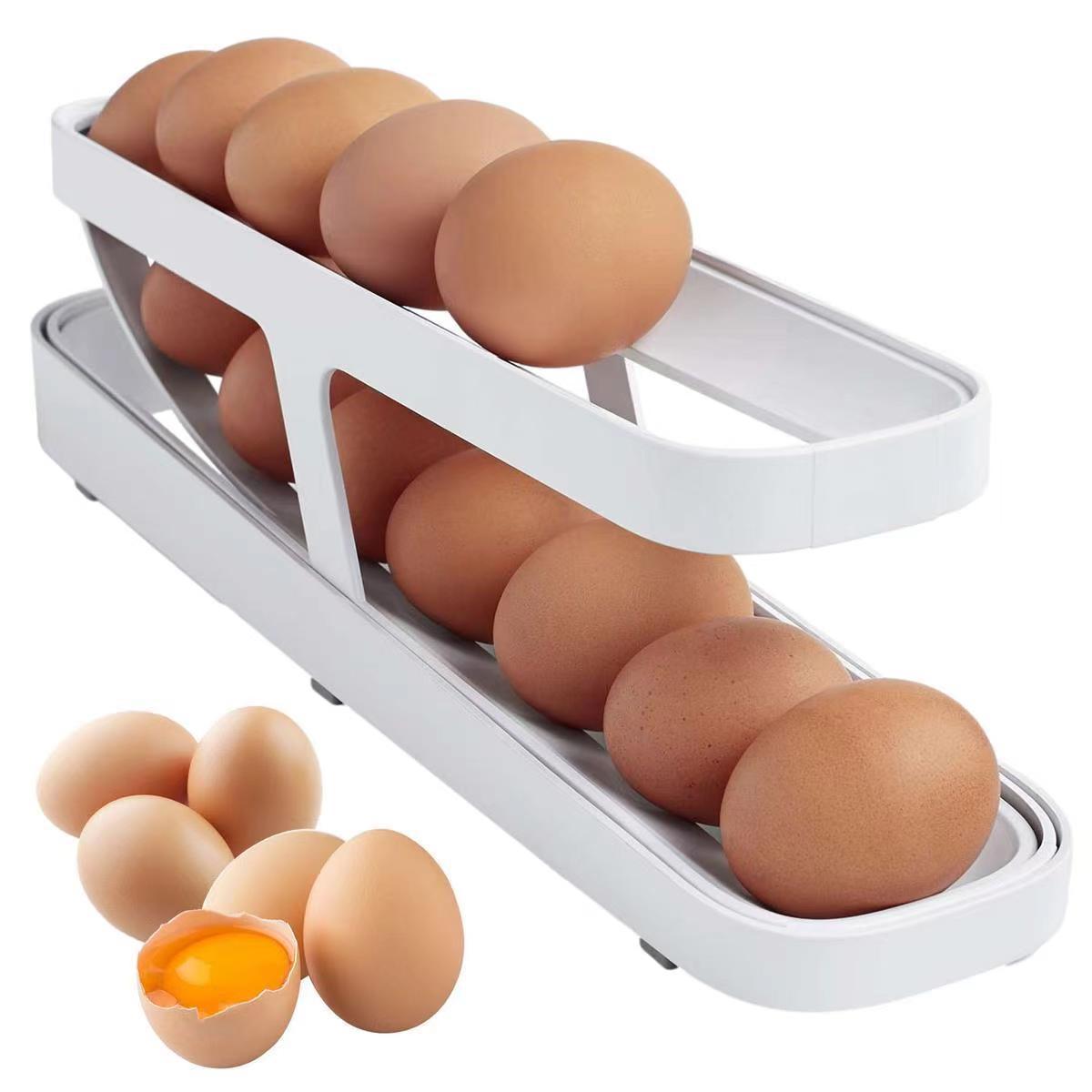 2024 practical double-layer egg box household kitchen refrigerator side door drop-resistant fresh-keeping storage automatic egg rolling device